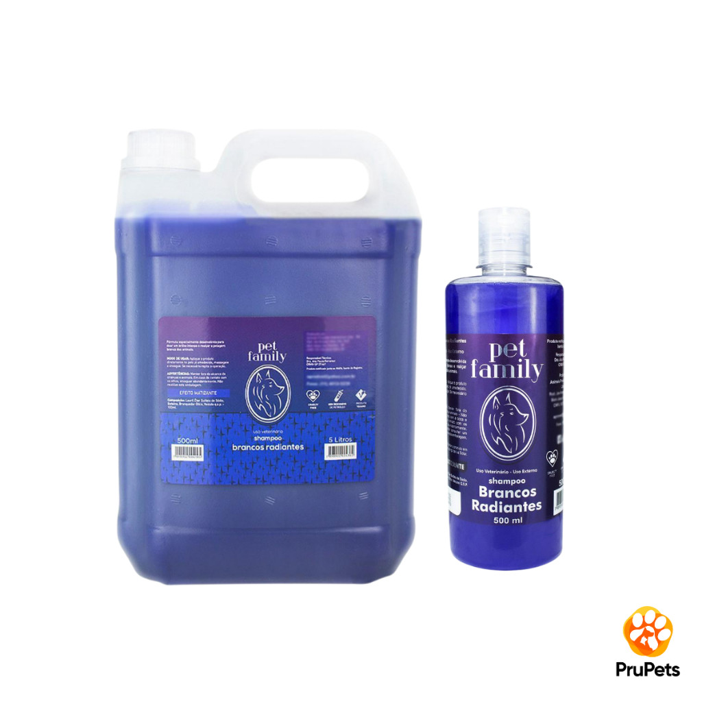Shampoo Pet Branqueador Matizador Natural Cães e Gatos Pelos Brancos Claro Galão 5L Pet Family