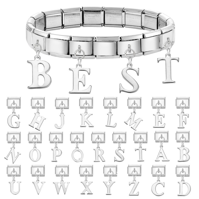Pingente De Letras Em Inglês Az Para Fazer Você Mesmo Pulseira Modular Italiana 9mm Links De Aço em Oferta na Shopee