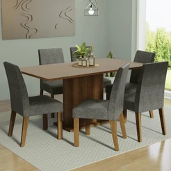 Conjunto Sala de Jantar Mesa Tampo de Madeira 6 Cadeiras Silver Renata Madesa