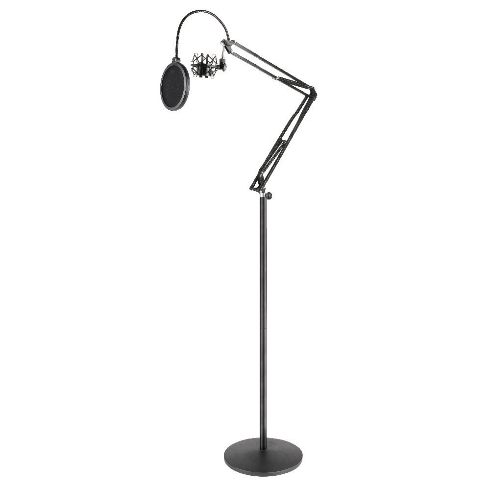 Kit Suporte,Pedestal Base Redonda c/Shock Mount Aranha,Filtro Pop Filter p/Microfone Condensador Studio AT2020,SM7B,C1