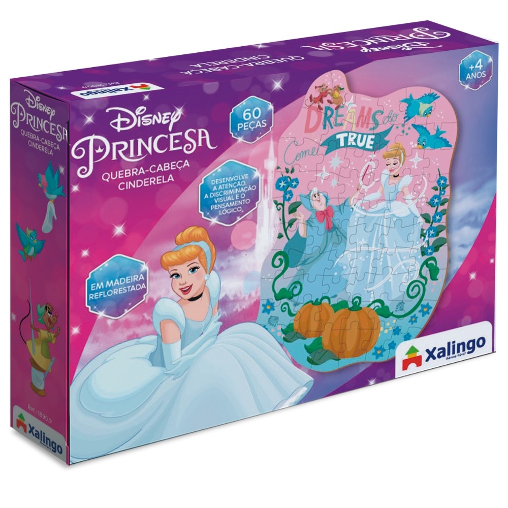 QUEBRA CABEÇA CINDERELA DISNEY 60 PEÇAS MADEIRA REFLORESTADA XALINGO PUZZLE PRINCESAS MENINAS JOGOS em Oferta na Shopee