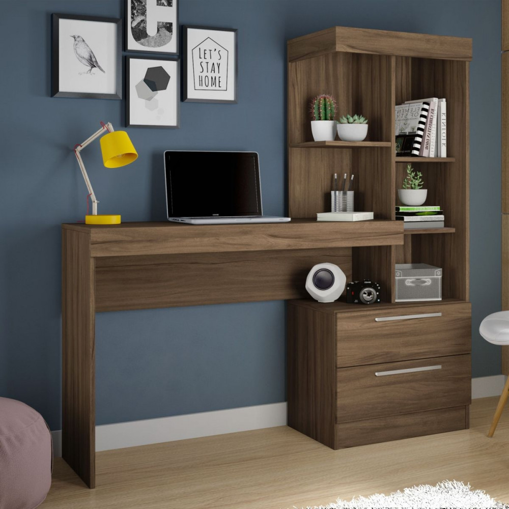 Escrivaninha Office Com Estante 2 Gavetas Notável em Oferta na Shopee