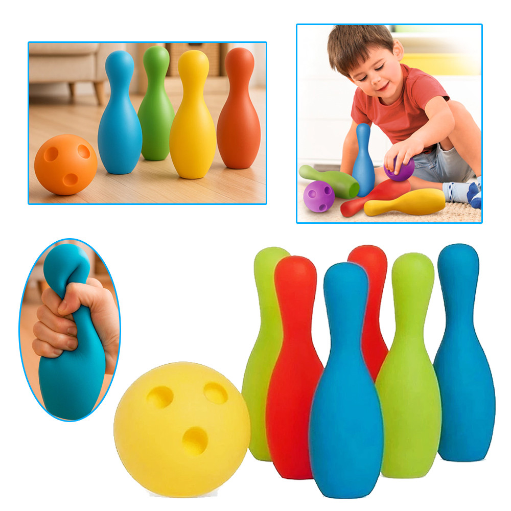 Boliche Infantil Em Vinil Macio 6 Pinos E 2 Bolas Brinquedo