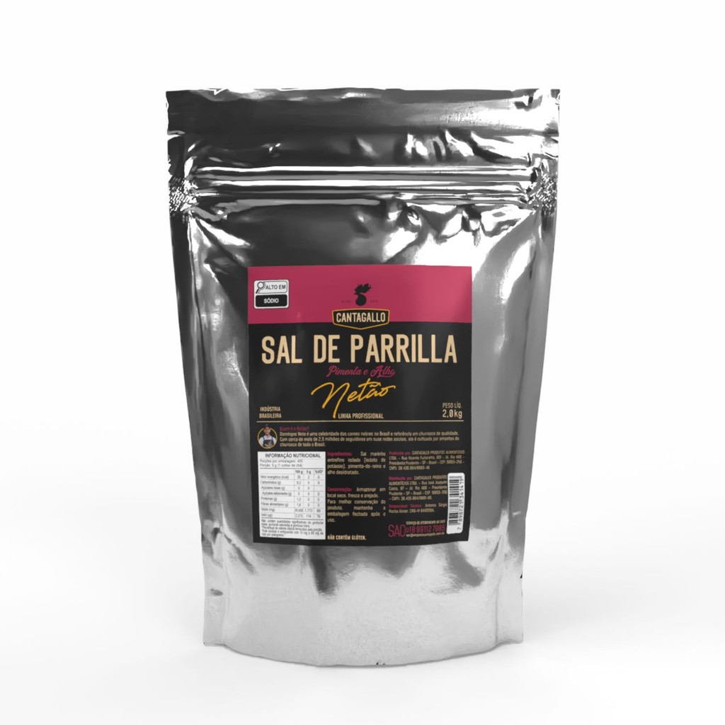 Sal de Parrilla Pimenta e Alho Netão CantaGallo 2kg - Atacado Profissional Gourmet Churrasco