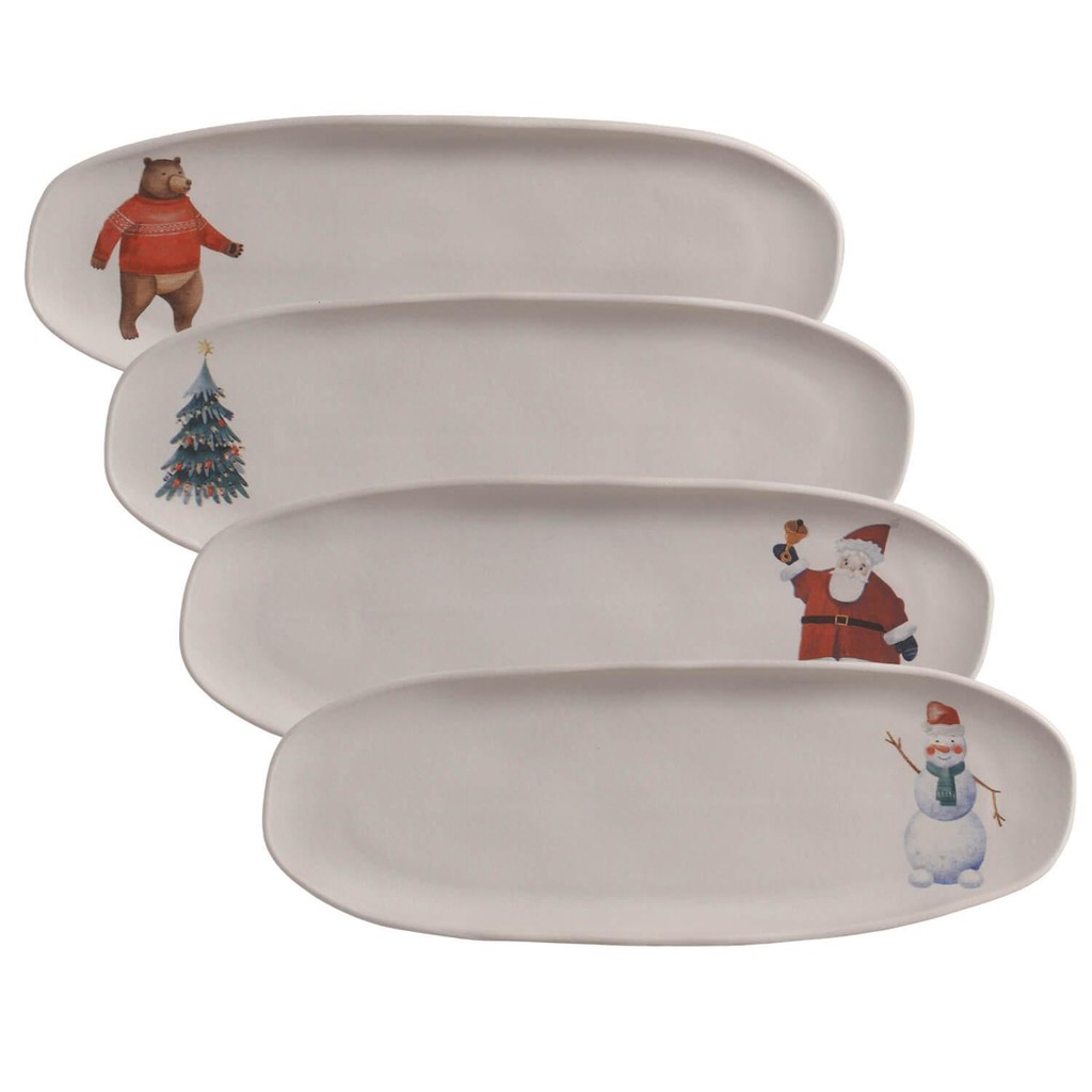 Kit com 4 Travessas Oval Rasa Grande Orgânico Magia Glacial 36x13cm