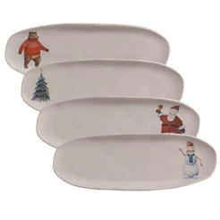 Kit com 4 Travessas Oval Rasa Grande Orgânico Magia Glacial 36x13cm