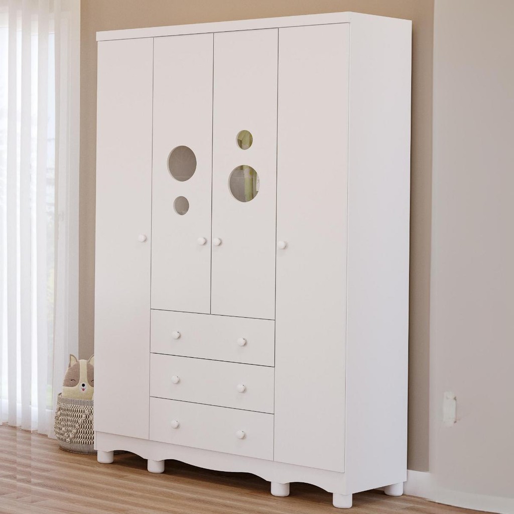 Guarda Roupa Infantil Bolinha 100% MDF 4 Portas 3 Gavetas Faura - Home & Living