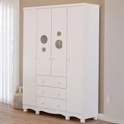 Guarda Roupa Infantil Bolinha 100% MDF 4 Portas 3 Gavetas Faura