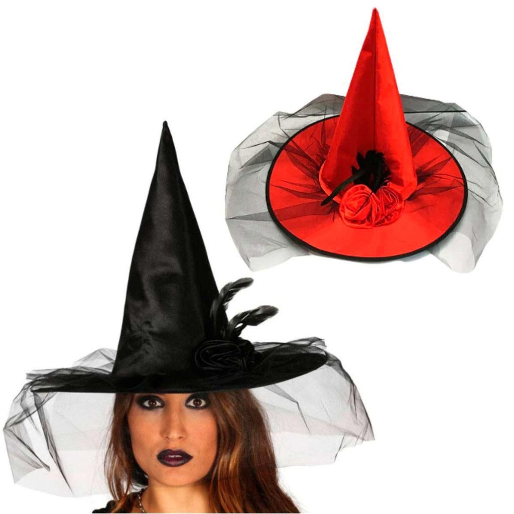 Chapéu Bruxa Adulto Feminino Com Véu Luxo pra Festa Halloween