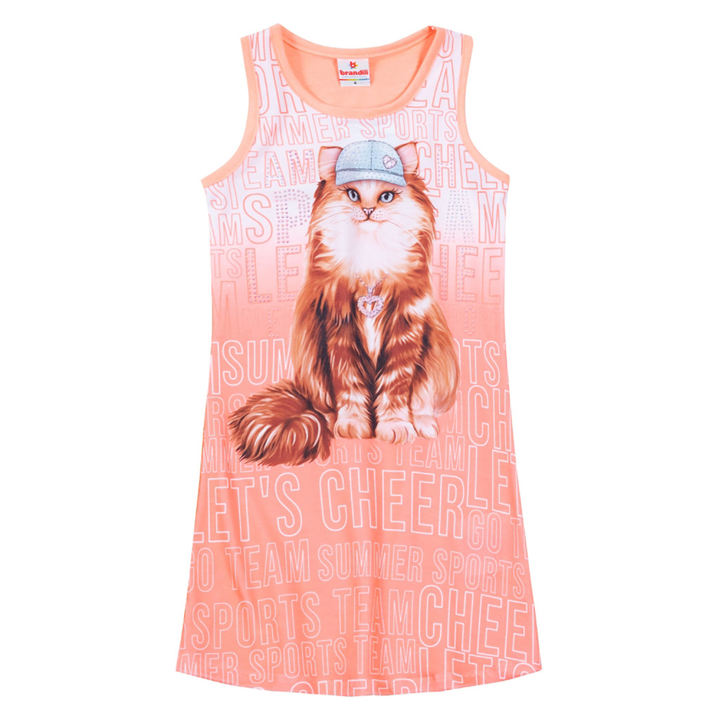 Vestido Infantil Menina Em Cotton De Gatinho Rosa Brandili - Baby & Kids Fashion
