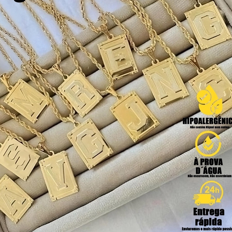 Colar Com Letra Inicial Nome Pingente Folheado Ouro 18k a-z Dourado Feminino Corrente Cordão Baiano
