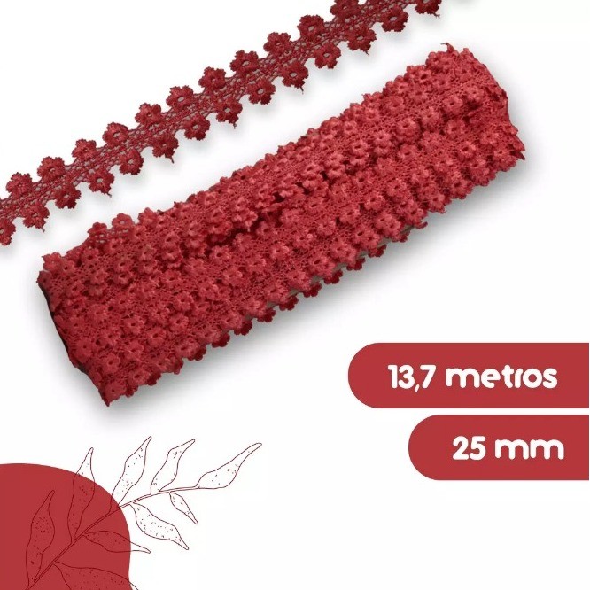 Renda Gupir CHL-558 Entremeio 2.5 Cm -  Rolo C/13.7 Metros Cor:Coral