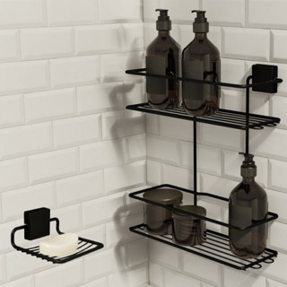 Kit Porta Shampoo e Saboneteira Adesivo 3M Dupla Face 2 Acessórios Banheiro Premium Fixo em Oferta na Shopee