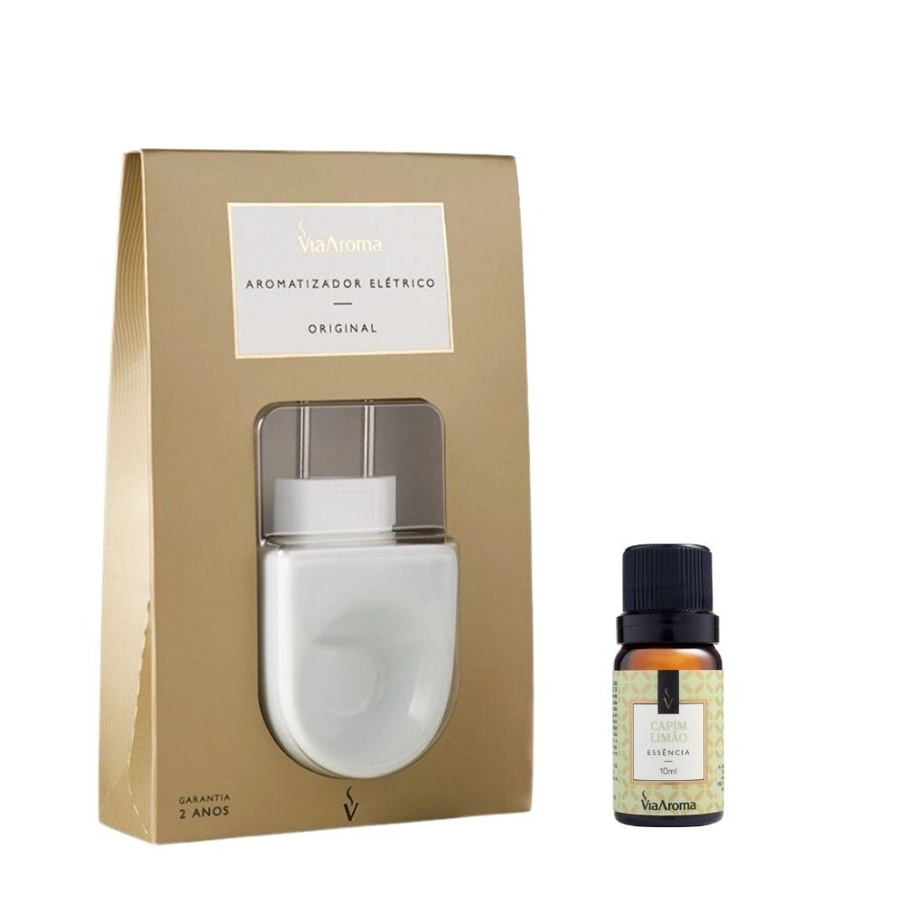 Kit Difusor  Aromatizador Elétrico porcelana + 1 Essência 10ml para casa ambientes escritório - Via Aroma Escolha a Sua