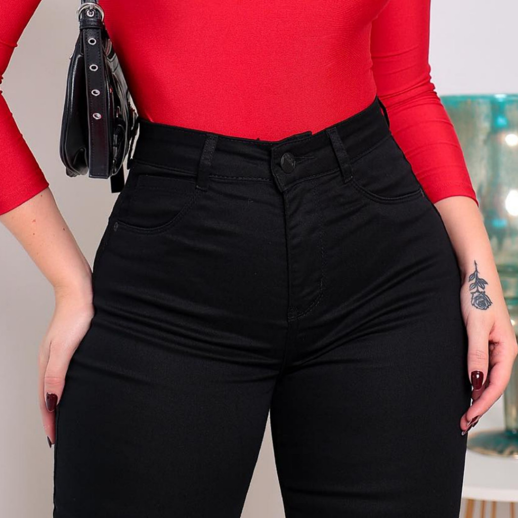 Calça Preta Feminina do 36 ao 54 Premium Jeans Levanta Bumbum com Lycra cós Alto Estilo Casual Chique