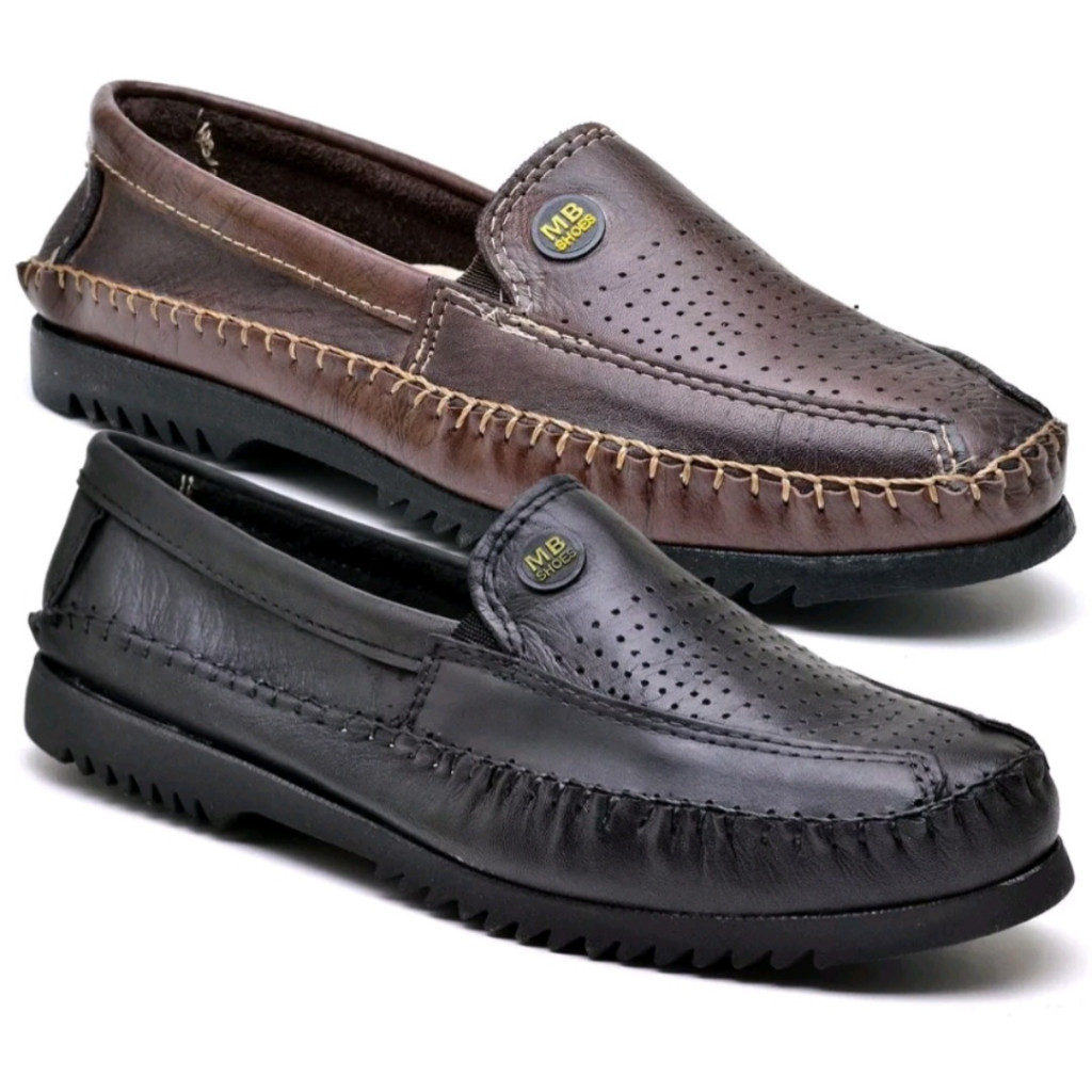 1 Par de Sapato Mocassim Masculino De Couro Sintético Solado Tratorado Costurado