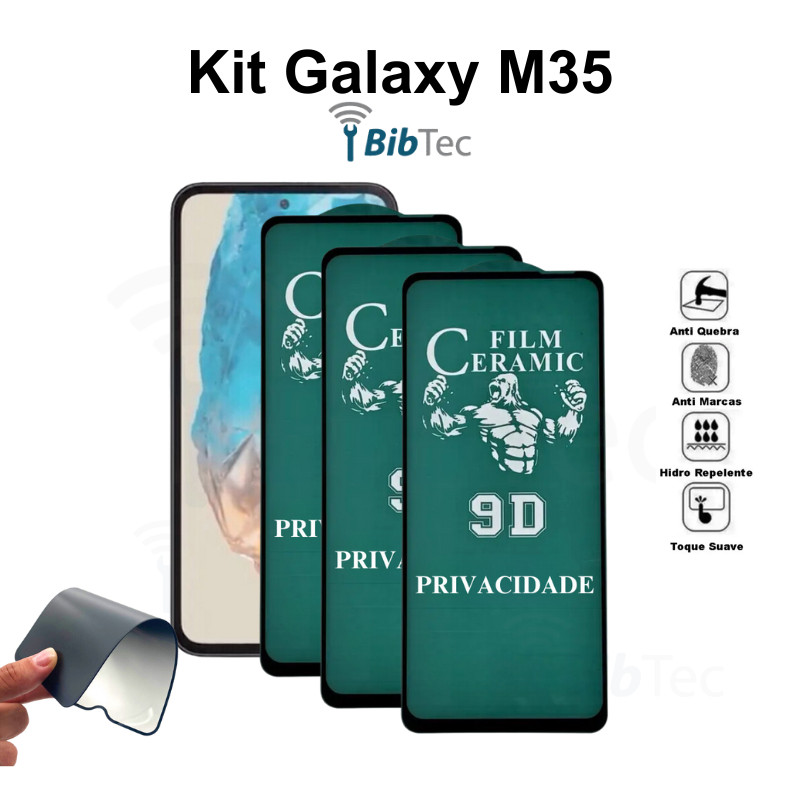 Kit 3x Películas de Cerâmica Fosca Privacidade para Samsung Galaxy M35