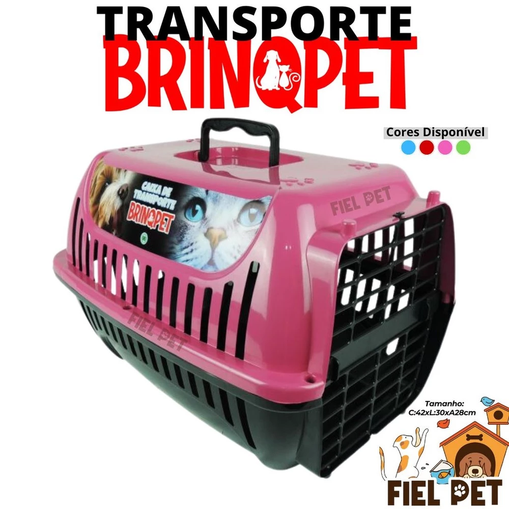 Caixa de Transporte COLOR Premium Para Cachorro Gato Coelho Hamsters Pets Com Alça Reforçada BRINQPET