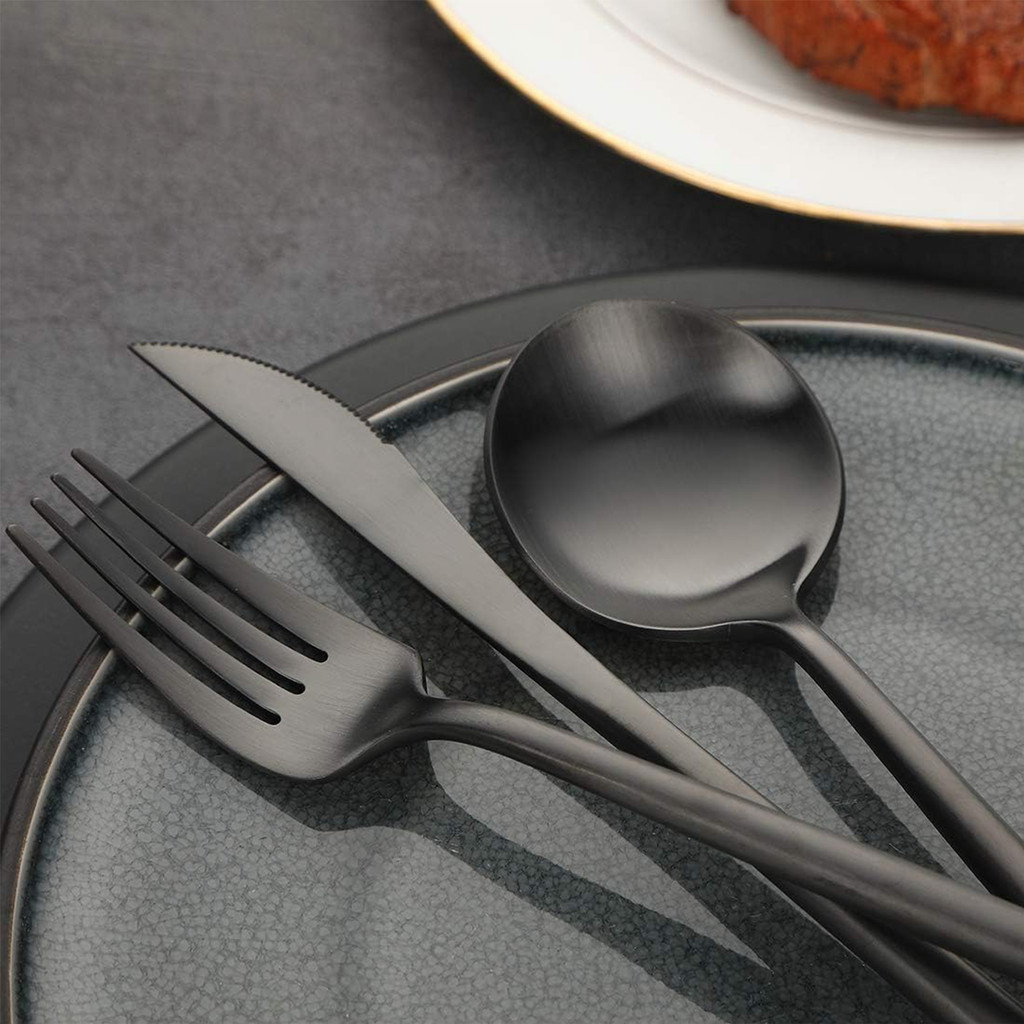 Detalhes do Belifou Kit 24 Natal Jogo De Talheres Aço Inoxidável 416 Preto - Mars