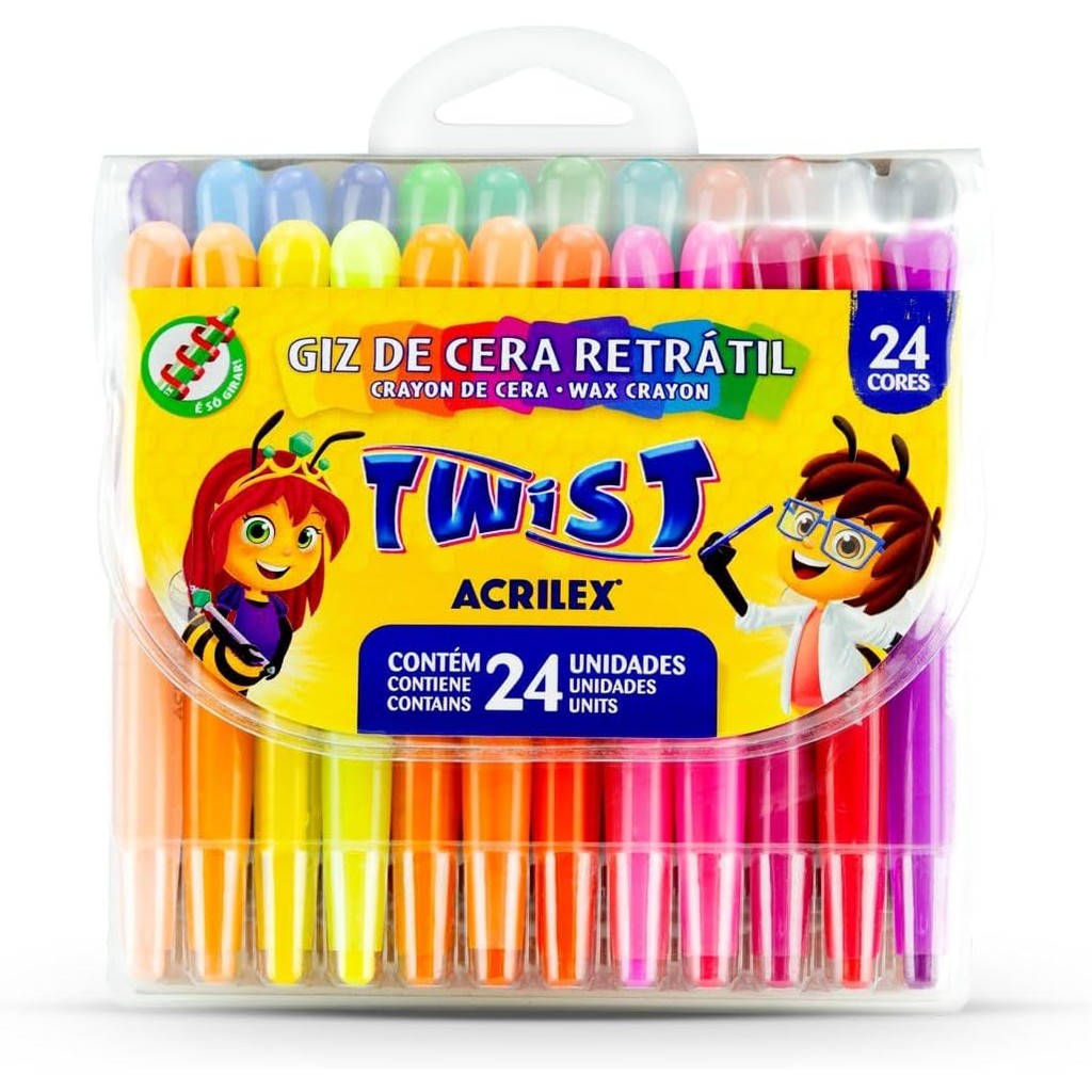 Giz de Cera Retrátil Twist 24 Cores - Acrilex em Oferta na Shopee
