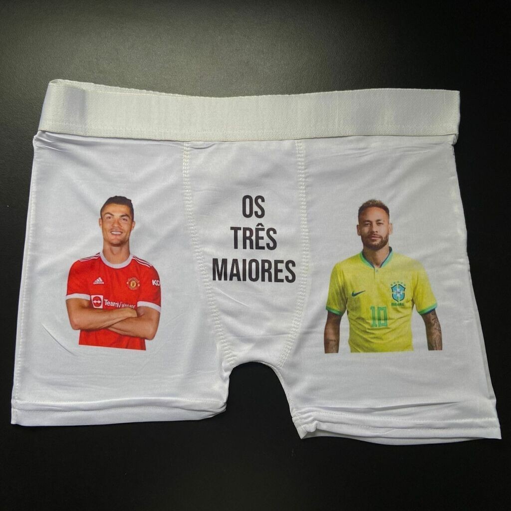 Cueca Box Personalizada neymar camiseta do brasil e Cristiano Ronaldo Os três maiores- Diversos tamanhos, futebol, time
