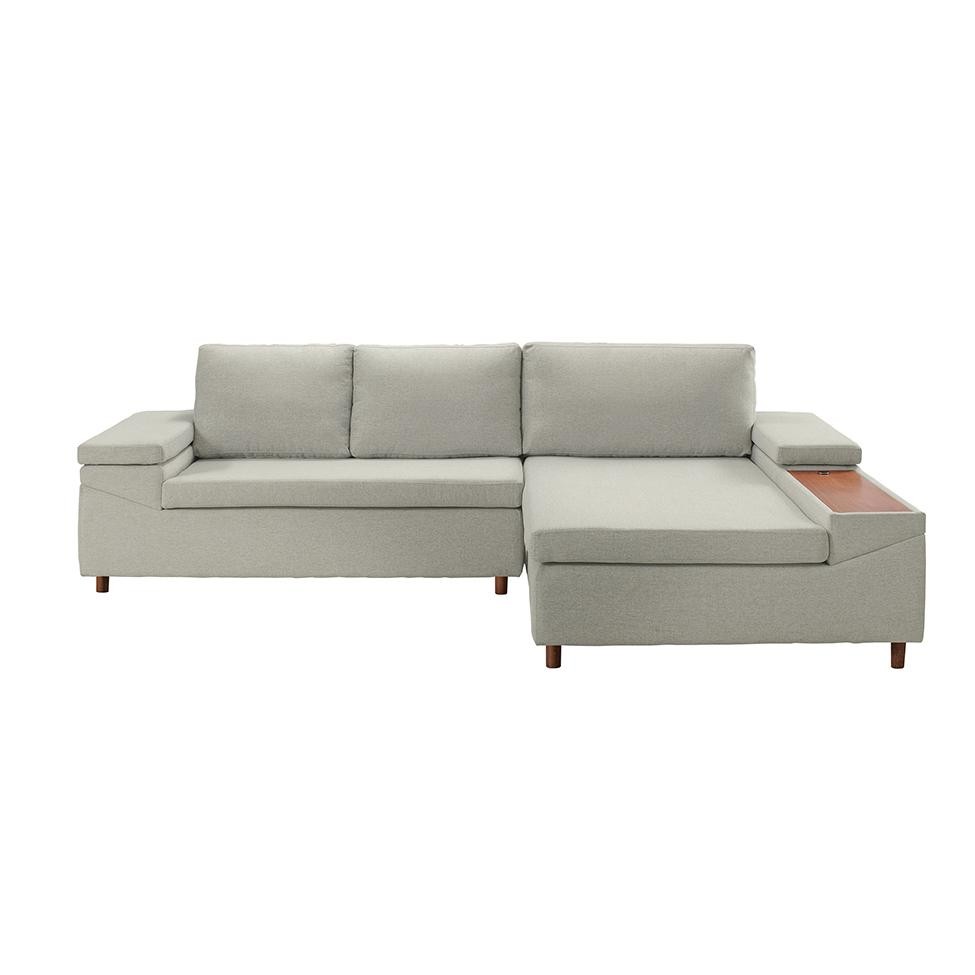 Sofá 5 Lugares com Chaise Direito Clássico com Entrada USB Linho Bege