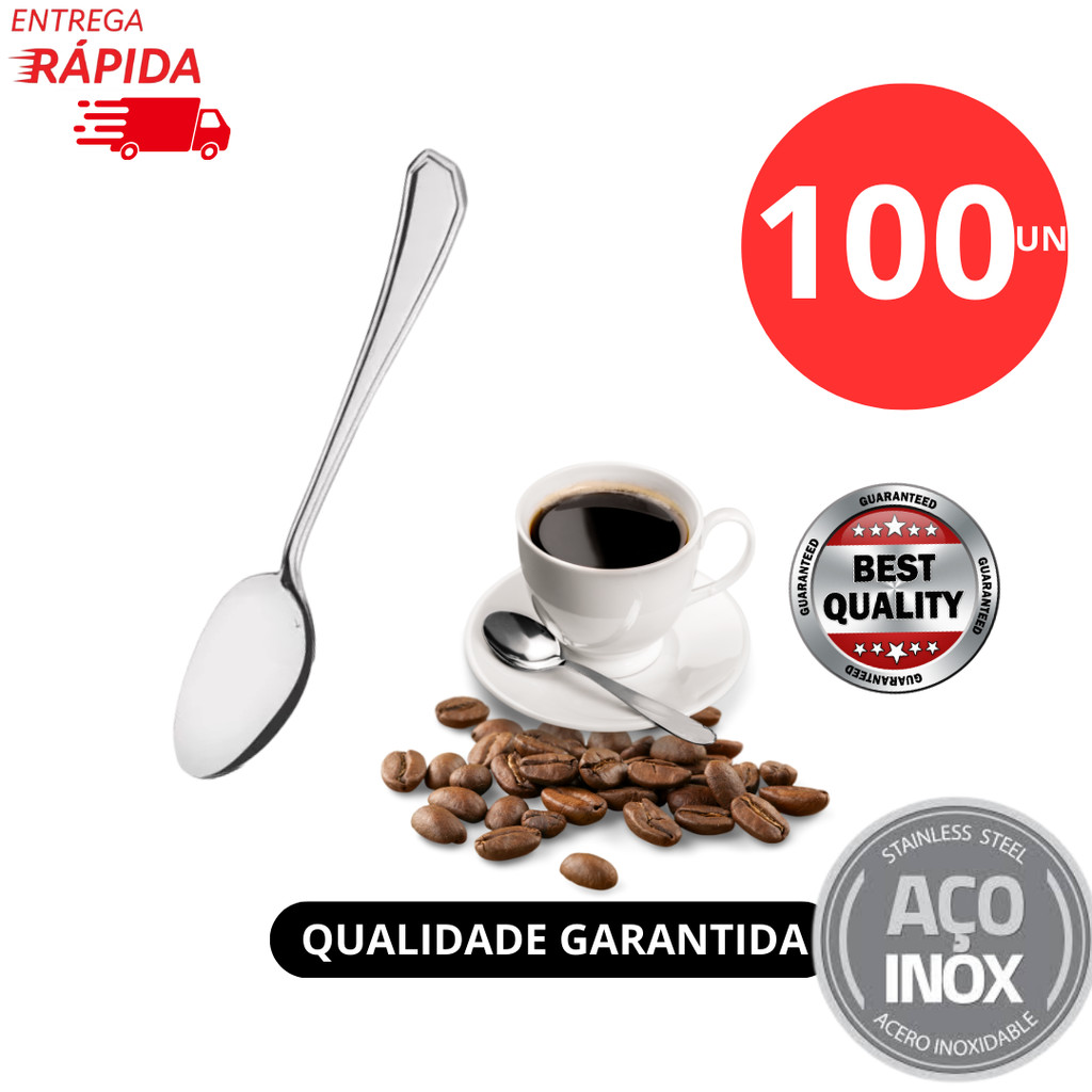 Kit 100 Colher de Café Talher Aço Inox Luxo Cafeteria Cozinha Bar Restaurante Buffet Atacado