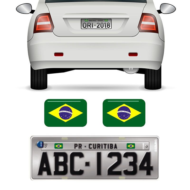 Par Bandeiras Brasil Placa De Carro Moto Adesivas Resinadas