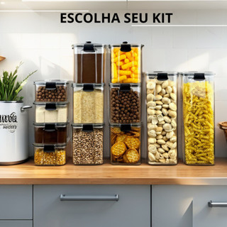Monte seu Kit Pote Hermético para Mantimentos de Cozinha Dispensa Armário Plástico