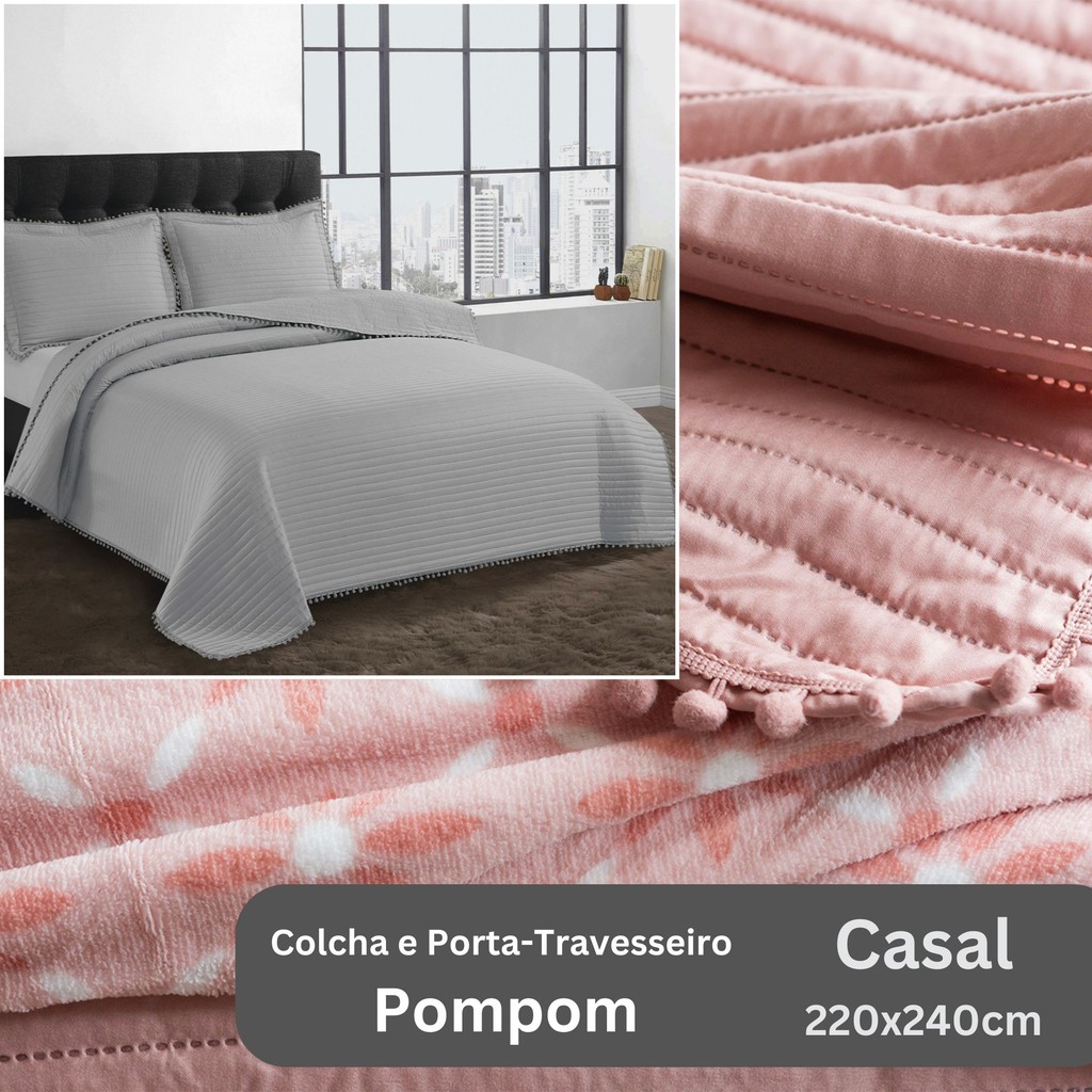 Colcha e porta travesseiro Pompom Casal 220x240cm Camesa - Home & Living