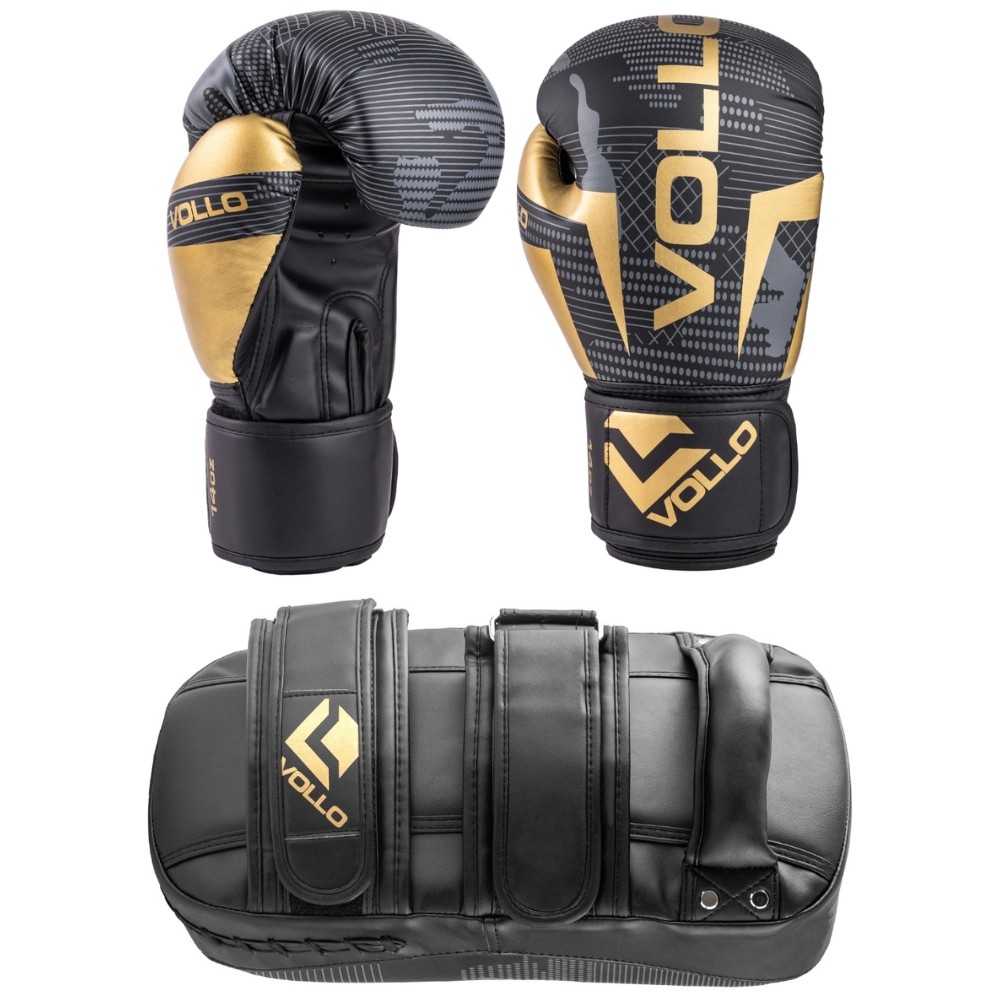 Luva de Boxe Muay Thai 14Oz Par + Aparador de Chute Luta Vollo