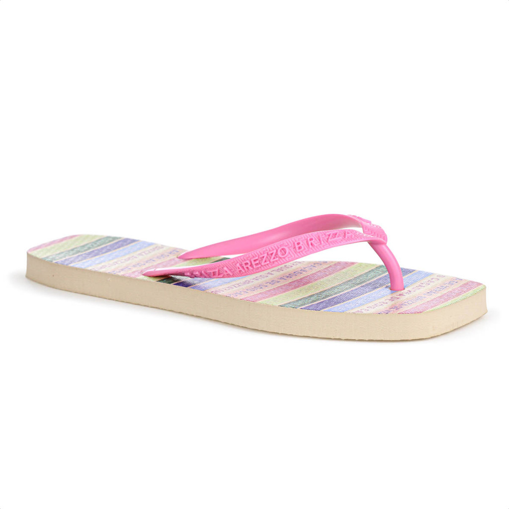 Detalhes do Chinelo Brizza Arezzo Bico Quadrado Square Fitinhas Color Rosa - Feminino