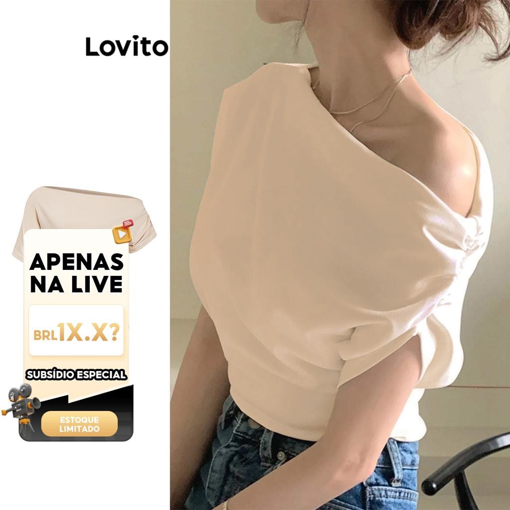 (LIVE STREAM SALE) Lovito Blusa elegante com nó simples e franzido para mulheres L100MD491 em Oferta na Shopee
