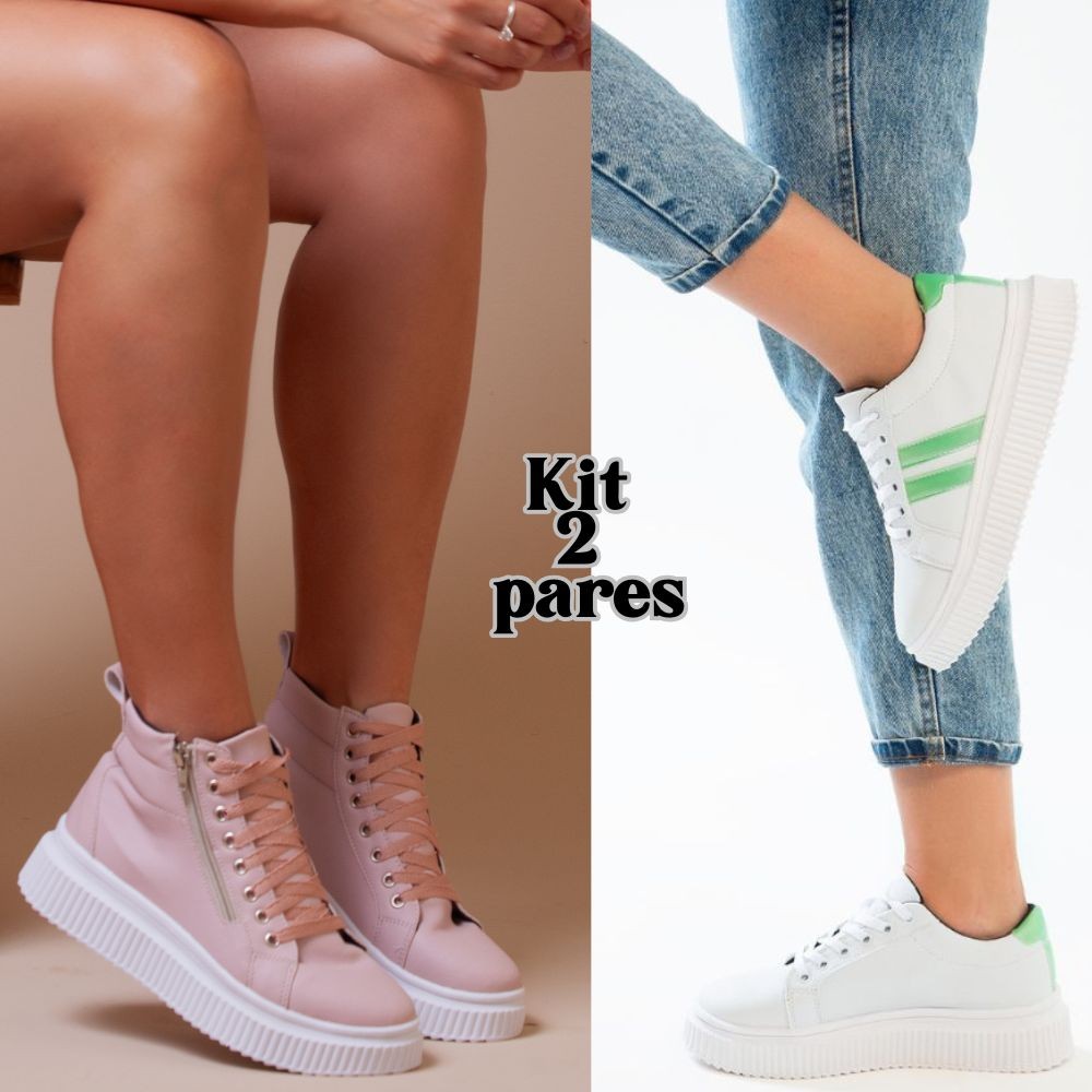 Kit Tenis Feminino + Botinha Feminina 2 pares de calçados femininos para seu estilo único.