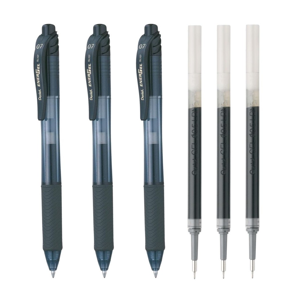 Kit com 3 canetas Pentel Energel 0.7 com 3 refis Preto