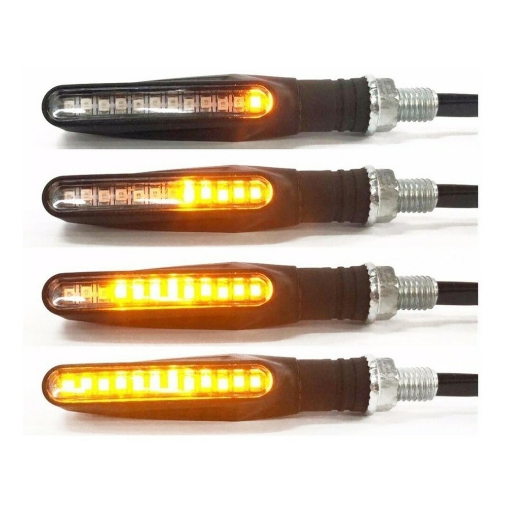 Kit 4 Peças Pisca Palito Slim De Seta Led Sequencial Esportiva Para Moto Amarelo Universal 12V