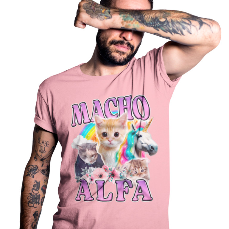 Camiseta Macho Alfa Meme Gatinho Unicórnio Camisa 100% Algodão unissex