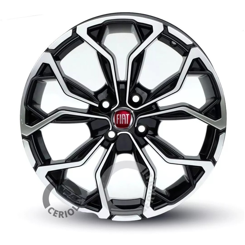 Kit 4 Rodas Aro 14 4x98 Emblema Vermelho Fiat Uno Fiorino Palio Bicos Brinde Preto Diamantado M16