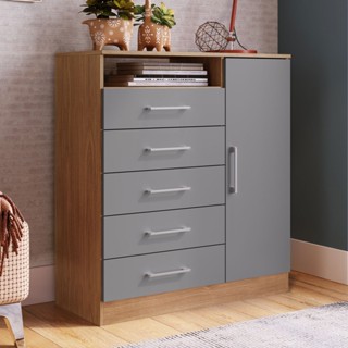 Cômoda Rubi 1 Porta 5 Gavetas Freijó/Cinza - Irm Móveis em Oferta na Shopee