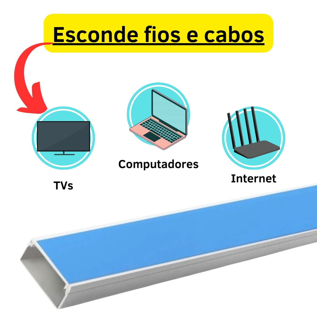 2 Metros (2x1m) Canaleta 20x10mm Branca C/Fita Adesiva Sistema X Alumbra Inova Pro