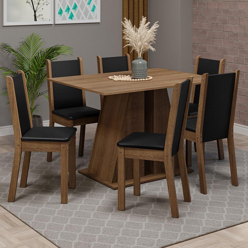 Conjunto Sala de Jantar Mesa Tampo de Madeira 6 Cadeiras Rustic Wendy Madesa em Oferta na Shopee