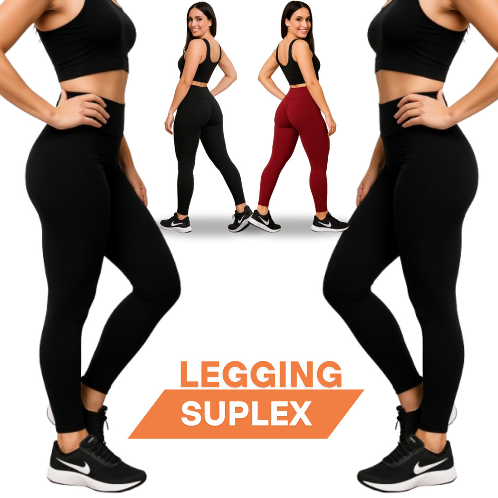 Calça Legging Lisa Suplex Feminina Cintura Alta S/ Transparência Fitness Confortável Levanta Bumbum