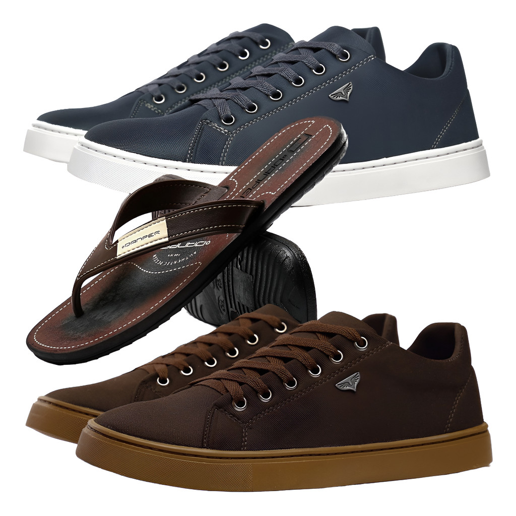 Kit 2 Pares De Sapatênis Masculino + Chinelo Danper Promoção