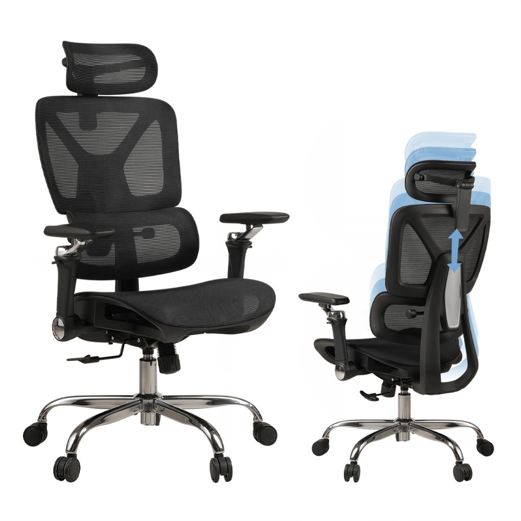 Cadeira Escritório Ergonômica CHINI Com Suporte Lombar Estofado Mesh e Apoio de Braços 6D ...