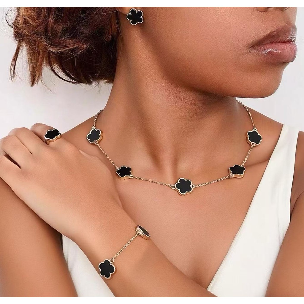 Conjunto de joias da sorte com trevo de quatro folhas para mulheres colar pulseira e brincos Joias femininas em Oferta na Shopee
