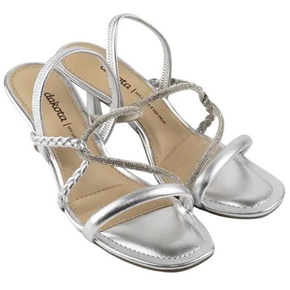 Sandália Dakota Salto Baixo Trançada Strass Feminina - Prata em Oferta na Shopee