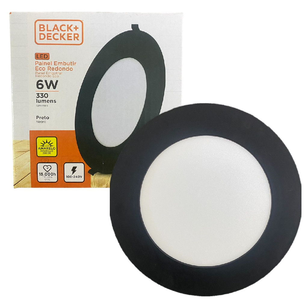 Kit 2 Plafon Redondo Embutir 6w Preto Branco Quente 3000K em Oferta na Shopee