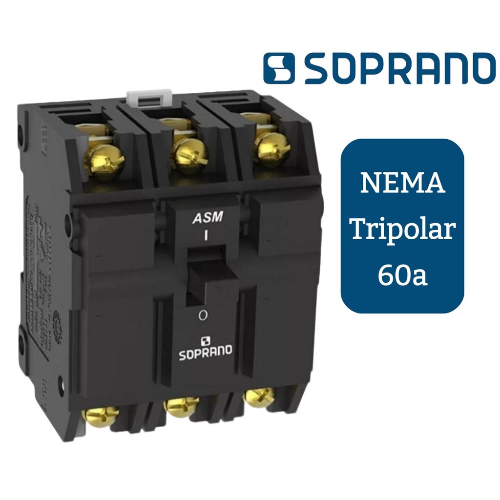 Disjuntor Trifásico 3 polos Termomagnético Nema 60a Soprano