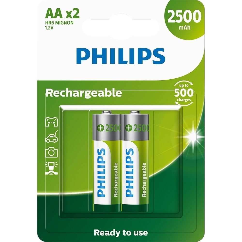Pilha Philips AA Recarregável R6B2RTU25/59 1.2V - Embalagem com 2 Unidades - Home Appliances