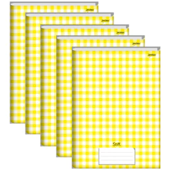 Caderno Brochura Universitário Capa Dura 96 Folhas Xadrez Amarelo Stiff - Pacote Com 5 Unidades